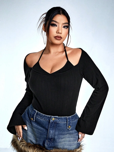 SHEIN ICON Plus Tie Back Halter Neck Tee