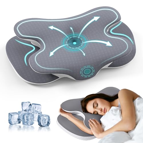 JINXIA Cervical Neck Pillows for Neck and Shoulder Pain Relief, Odorless Memory Foam Pillow with Cooling Silk Case, Ergonomic Orthopedic Neck Support Pillows for Side, Back & Stomach Sleepers - Gray