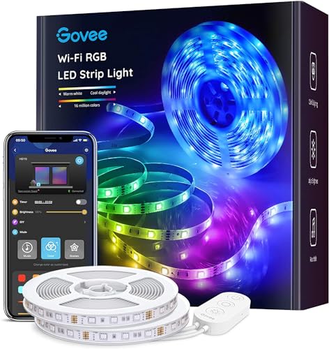 Govee Smart LED Strip Lights for Bedroom, 32.8ft WiFi LED Strip Lighting Work with Alexa Google Assistant, 16 Million Colors with App Control and Music Sync LED Lights for Christmas, 2 Rolls of 16.4ft - 32.8ft