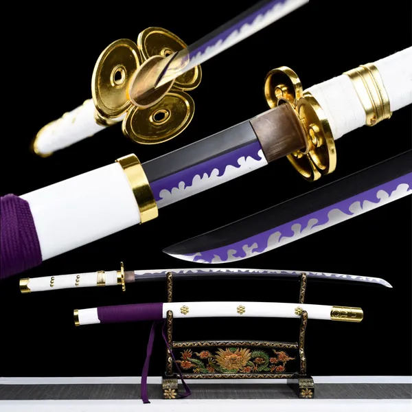 White Anime Sword,Purple Blade,One Piece,Anime Cosplay,Real Japanese Samurai Sword,Handmade anime Katana,High-carbon steel,Full Tang