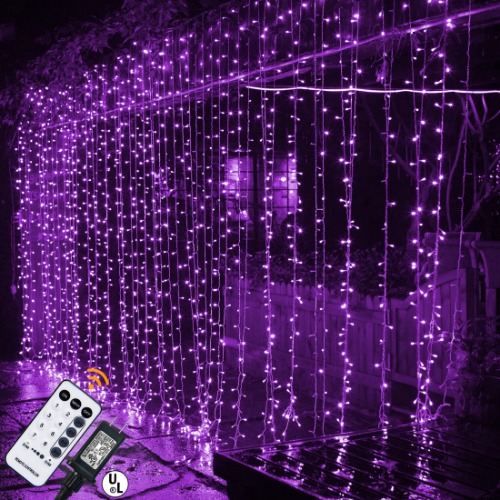 MAGGIFT 304 LED Curtain String Lights, 9.8 x 9.8 ft, 8 Modes Plug in Halloween Fairy Light with Remote Control, Christmas, Backdrop for Indoor Outdoor Bedroom Window Wedding Party Decoration, Purple - Purple