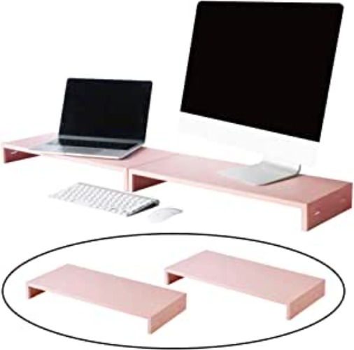 LIHITLAB Dual Monitor Stands for Laptop/Computer/Desk, Set of 2, 21.3" x 9.8" x 2.6", Salmon Pink (WA7501-2P-12) - Salmon Pink 21.3" x 9.8" x 2.6" Dual Pair