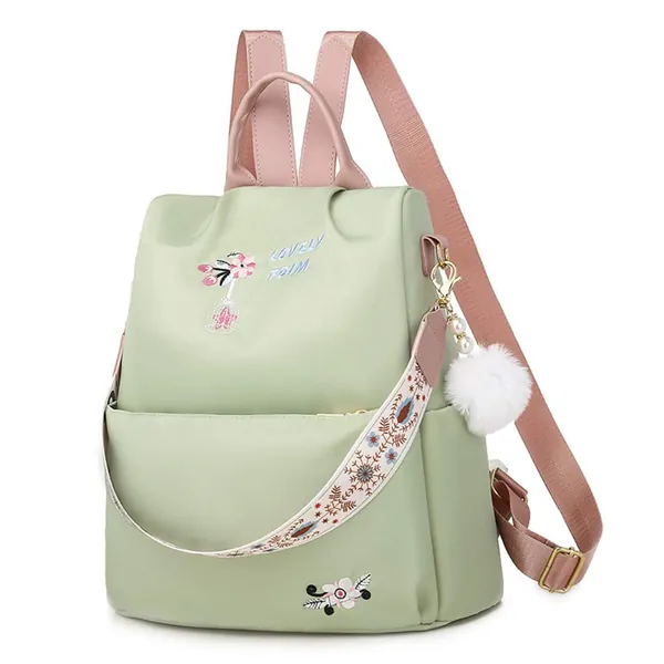 Female Fashion Flower Embroidery Anti-theft Backpacks Casual Shoulder bag handbag for Women, Light green - Size: 12.20 x 5.12 x 11.81 in 003:light Green