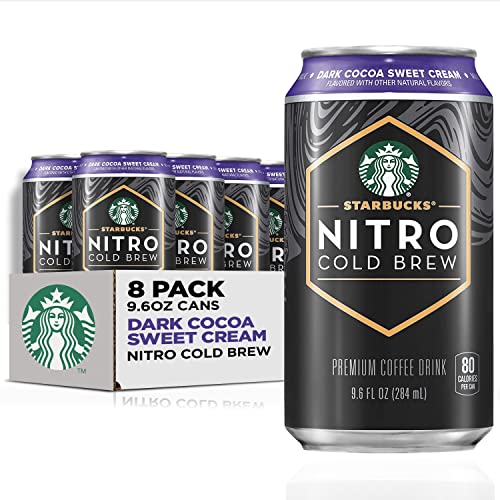 Starbucks Nitro Cold Brew Coffee, Dark Cocoa Sweet Cream, 9.6 fl oz Cans (8 Pack), Iced Coffee, Cold Brew Coffee, Coffee Drink - Dark Cocoa Sweet Cream - 9.6 Fl Oz (Pack of 8)