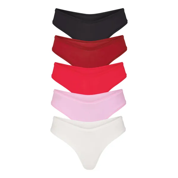 COTTON JERSEY DIPPED THONG 5-PACK | RED BRICK MULTI
