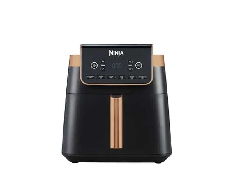 Ninja Air Fryer MAX PRO, 6.2L, Uses No Oil, Large Square Single Drawer, Roast, Bake, Air Fry, Family Size, Non-Stick, Dishwasher Safe Basket & Crisper Plate, Silicone Tongs, Black & Copper, AF180UKCP
