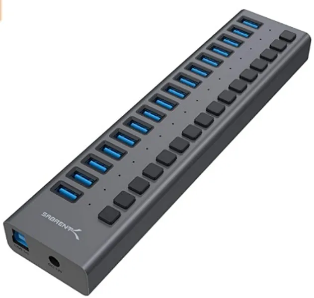 Sabrent 16-Port USB 3.0 Data HUB and Charger with Individual switches [90 Watts] (HB-PU16)