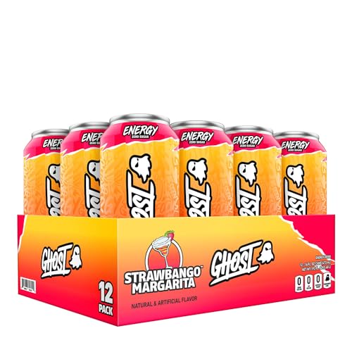 GHOST Energy Drink - 12-Pack, Strawbango Margarita, 16oz Cans - Energy & Focus & No Artificial Colors - 200mg of Natural Caffeine, L-Carnitine & Taurine - Gluten-Free & Vegan