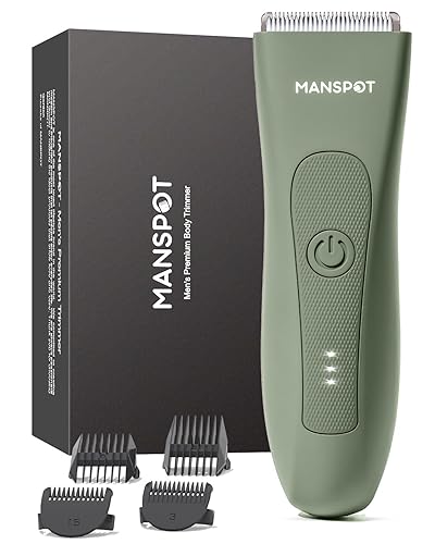 MANSPOT Manscape Pubic Hair Trimmer for Men and Women, Electric Ball Trimmer Pubic Trimmer Shaver,Hypoallergenic Ceramic Blade Heads,Waterproof Wet/Dry Groin Shaver,20 Times Usage,No Nick,No Burn - Green