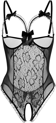 Lingerie for Women Sexy Teddy One-Piece Lace Babydoll Bodysuit Nightie Plus Size - Medium - Black