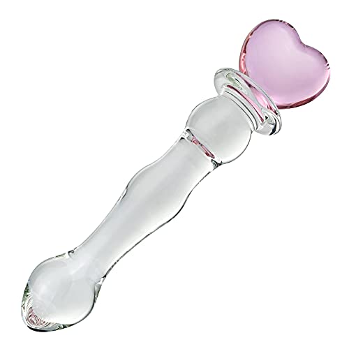 FST Glass Dildo Butt Plug, Glass Pleasure Wand, Heart Shape Crystal Massager Anal Sex Toys for Women Men Couple