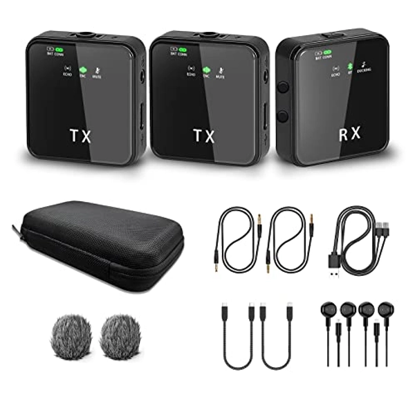 BEIGRAD 2 Wireless Lavalier Lapel Microphone for iPhone Camera Android, 8H Omnidirectional Condenser Clip-on Recording Mic for Video Live Stream Podcast Vlog YouTube 160ft