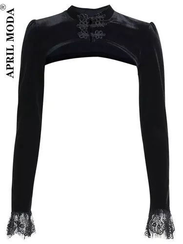 14.29US $ 50% OFF|2022 Gothic Black Velvet Short Steampunk Crop Jacket Long Sleeve Women Party Bolero Victorian Coat Vintage Corset Accessories - Jackets - AliExpress