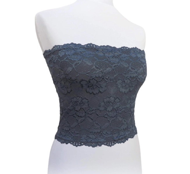 Dark gray lined elastic lace tube top strapless