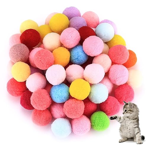 wugongshan 100 Pack Cat Toy Balls, Vibrant Color Furry Cat Balls, Soft Cat Pom Pom Toy Balls, Interactive Plush Pet Kitty Balls, Perfect Cat Supplies for Exercise and Fun