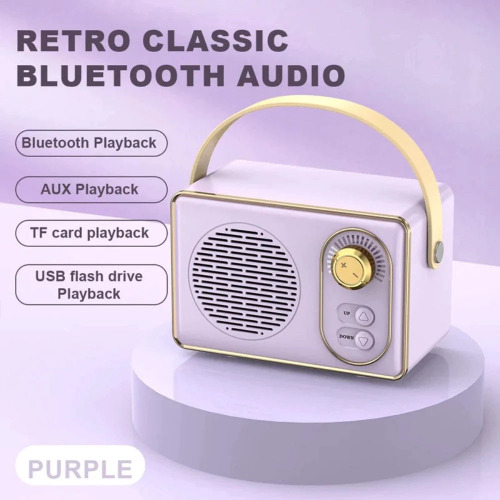 Onetify Retro Mini Wireless Bluetooth Speaker with Knob Adjustment - Purple