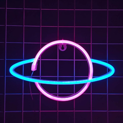 Planet Neon Sign: Celestial Wall Decor - C