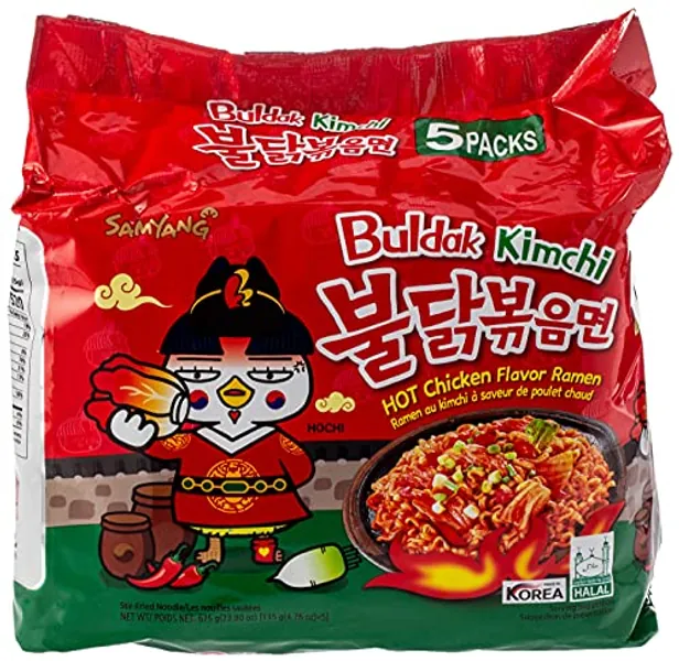 Samyang Buldak Kimchi Hot Chicken Flavour Ramen 2020 Edition 140g x 5 (2 Pack of 5)