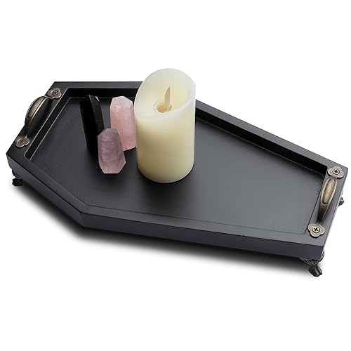 😈IRISVITA Coffin Tray (Redesigned) - Gothic Decor for Home, Spooky Decorative Tray, Goth Room Decor, Black Wooden Tray for Holding Crystal, Jewelry, Skull Mugs, Candles, Essential Oil.