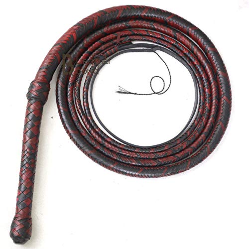 Bull Whip 06 Foot 16 Plaits Kangaroo Hide Leather Equestrian Bullwhip Leather Belly & Leather Bolster Inside Indiana Jones Red & Black
