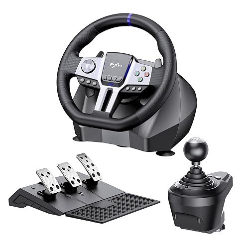 PXN PC Steering Wheel, V9 GEN2 Universal Usb Car Sim 270/900 Degree Race Steering Wheel with 3-Pedals and Shifter Bundle for PC, Xbox One, Xbox Series X/S, PS4, PS3, Switch