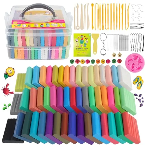 CyAJM Polymer Clay Kits,Clay Set 50 Colors Modeling Clay for Kids Oven Bake DIY Model Clay,with Sculpting Tools and Accessories,Ideal Gifts for Children Adults and Artists