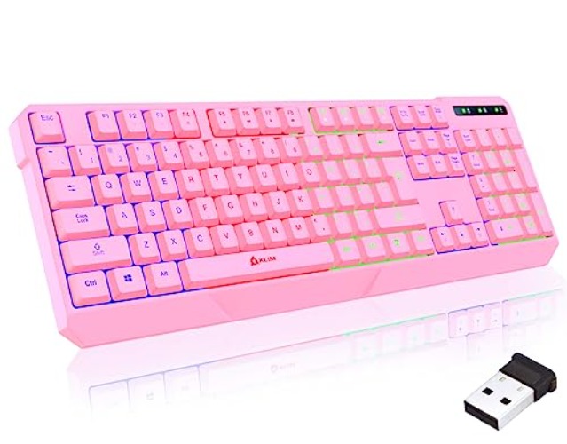 KLIM Chroma Wireless Gaming Keyboard RGB - New Version 2024 - Long-Lasting Rechargeable Battery - Quick and Quiet Typing - Water Resistant Backlit Wireless Keyboard for PC PS5 PS4 Xbox One Mac - Pink - Pink - US