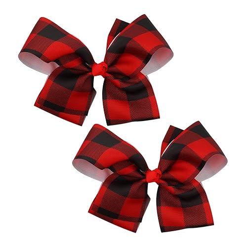 BOXOB Christmas Hair Bows for Girls, 6inch / 16cm Large Christmas Bow Hair Clips Hairpin Red and Black Plaid Hair Bows for Girls Women Christmas Daily Use (2 Packs)