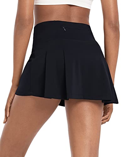 BALEAF Women's Tennis Golf Skort High Waisted Athletic Pleated Skirts 4 Pockets Running Sports Workout 13" - Medium - Solid Black