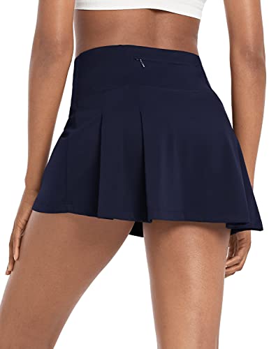 BALEAF Women's Tennis Golf Skort High Waisted Athletic Pleated Skirts 4 Pockets Running Sports Workout 13" - Medium - Solid Navy