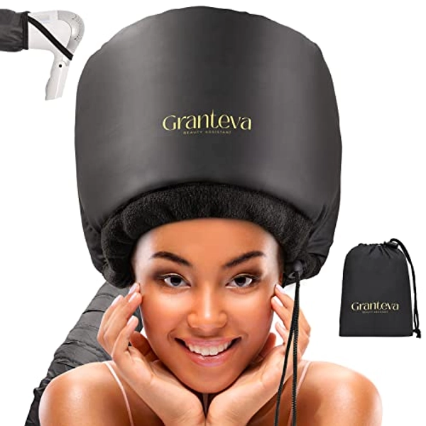 Hooded Hair Dryer w/A Headband Integrated That Reduces Heat Around Ears & Neck - Hair Dryer Hooded Diffuser Cap for Curly, Speeds Up Drying Time, Safety Deep Conditioning At Home - Portable, Large