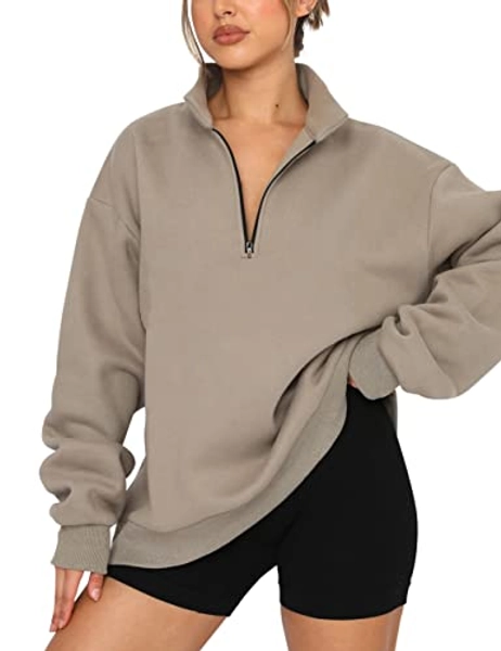 SAFRISIOR Women’s Oversized Half Zip Sweatshirt Drop Shoulder Long Sleeves Collar Quarter 1/4 Zipper Pullover