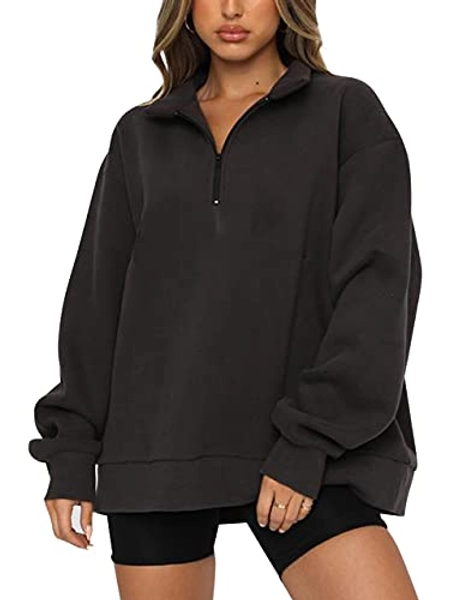 SAFRISIOR Women’s Oversized Half Zip Sweatshirt Drop Shoulder Long Sleeves Collar Quarter 1/4 Zipper Pullover