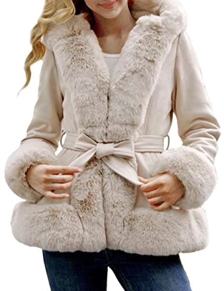Bellivera Women's Trench Coat Faux Suede Jacket Winter Hooded Overcoat with Belt
