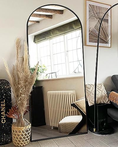ITSRG Full Length Mirror with Stand, 34"x76" Floor Mirror Freestanding, Arched Wall Mirror, Oversized Mirror Full Length, Black Arch Mirror Full Length, Wall Mounted Mirror for Bedroom(Black) - Black - 76“x34”