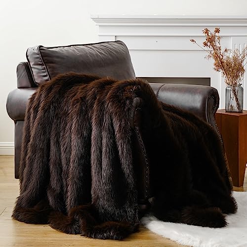 Luxury Fluffy Brown Faux Fur Throw Blanket