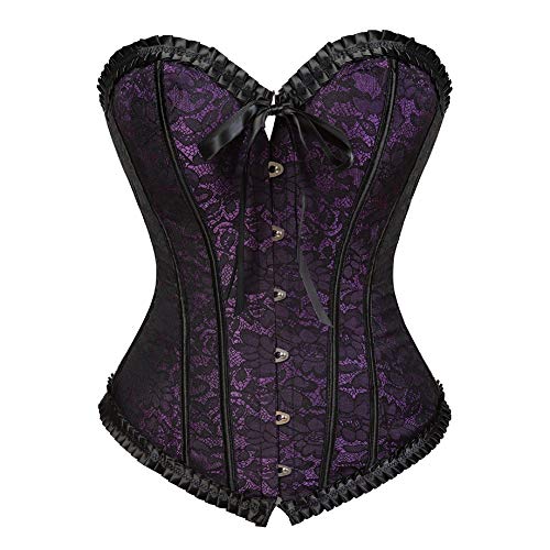 KSHUN Women Plus Size Corset Bustier Tops Sexy Lace Up Overbust Bustier Bodyshaper - XX-Large - Purple-5