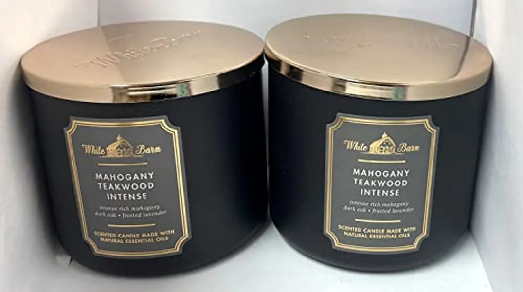 Bath & Body Works White Barn 3-Wick Candle in Mahogany Teakwood High Intensity (Pack of 2)