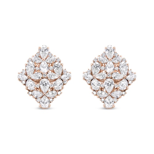 18K Rose Gold 8 1/3 Cttw Pear and Round Diamond Floral Cluster Omega Earrings (F-G Color, VS1-VS2 Clarity)