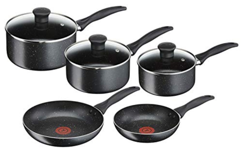 Tefal 5 Piece Origins Stone Pots and Pans set, Non Stick, Aluminium,  Black, - Origins - Single