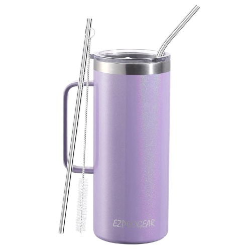 Ezprogear 940 ml (32 oz) Glitter Purple Violet Stainless Steel Coffee Mug Double Wall with Handle and Lid (32 oz, Glitter Violet)