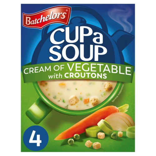Batchelors, Cup A Soup, Cream Of Vegetable with Croutons, 122g Box (Contains 4 Sachets)