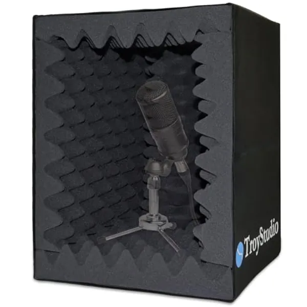 TroyStudio Portable Vocal Booth, Large Foldable Microphone Isolation Shield, Music Recording Studio Sound Echo Absorbing Box, Desk & Stand Use Reflection Filter with Thickened Dense Acoustic Foam