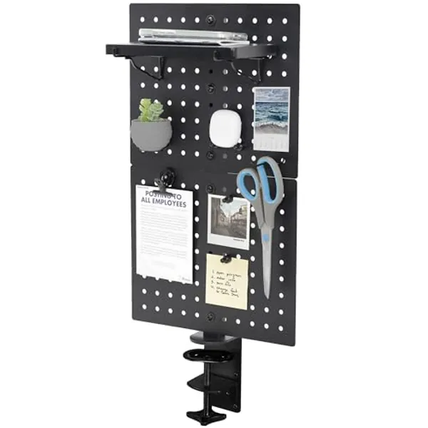 VIVO Steel Clamp-on Desk Pegboard, 12 x 20 inch Privacy Panel, Magnetic Peg Board, Office Accessory Organizer, above or Under Desk Placement, Black, PP-DK12B