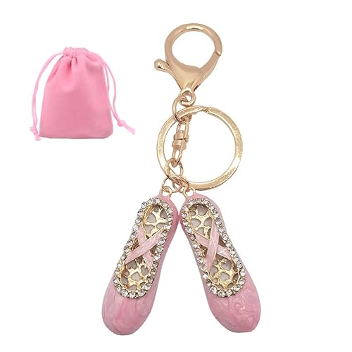 Pointe Ballet Shoes Key Chain Rings Rinestone Acrylic Keychains Key Holder with Tassels Handbag Purse Charms Accessories Gift, Pink - Pink