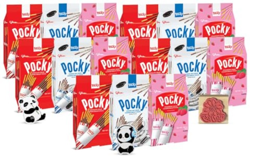 Pocky Sticks Japanese Snacks Pocky Variety Pack of 15 Asian Snacks - Poky Stix Strawberry, Chocolate, Cookies, and Cream Asian Candy by Grateful Grocer