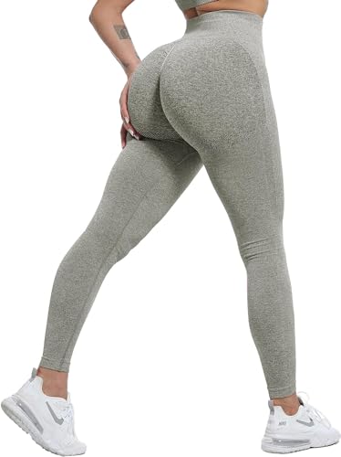 CHRLEISURE 3 Piece Butt Lifting Leggings for Women, Gym Workout Scrunch Butt Seamless Yoga Leggings - Large - Grass Green