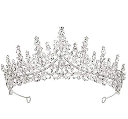 SWEETV Crystal Wedding Tiara for Women,Royal Queen Crown,Rhinestone Princess Tiara Hair Accessories for Quinceanera Pageant Prom Birthday,Audrey,Silver - 0.Silver