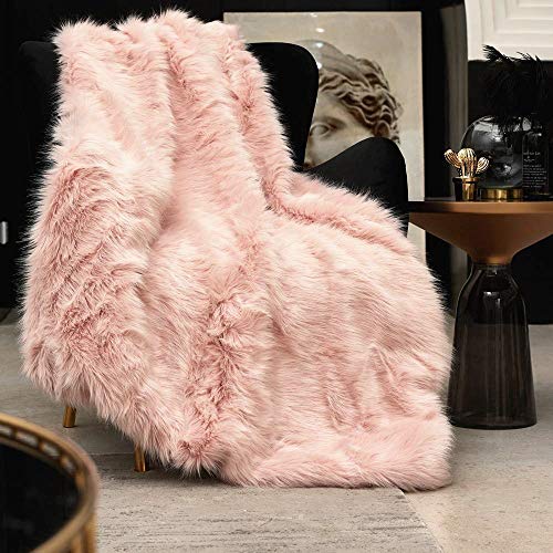 Pink Faux Fur Throw Blanket, Luxury Modern Blush Home Throw Blanket, Super Warm, Fuzzy, Elegant, Fluffy Thick Heavy Decoration Blanket Scarf for Sofa, Couch and Bed, 50''x 60'' - Pink - 50'' x 60''