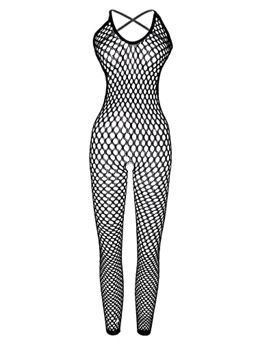 Buitifo Womens Sexy Bodysuit Fishnet Tights Bodycon Jumpsuit Lingerie - Black T1 - One Size